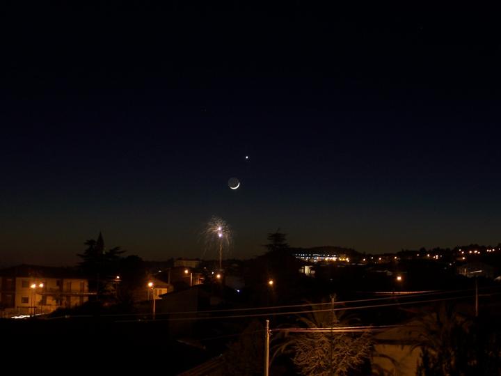 Moon-Venus with fireworks