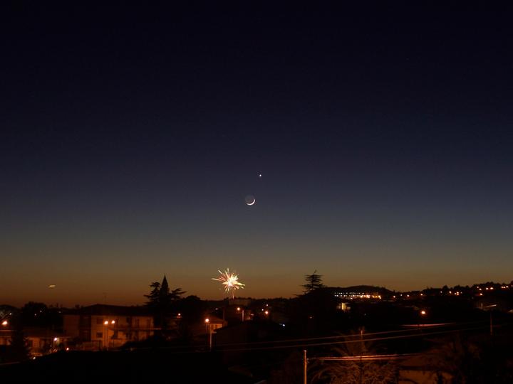 Moon-Venus With fireworks