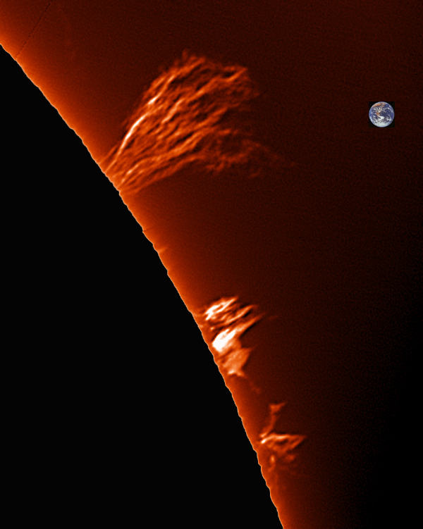 Prominence compared to earth