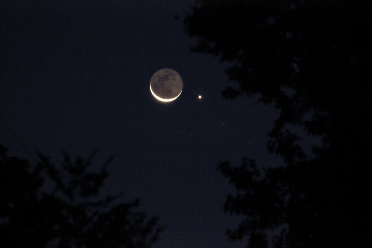 Crescent Old Moon with Venus and Regulus in Leo