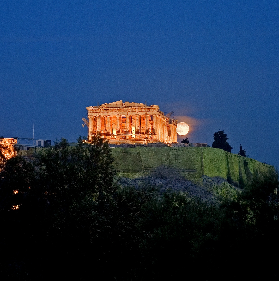 Selene Rising Over the Parthenon