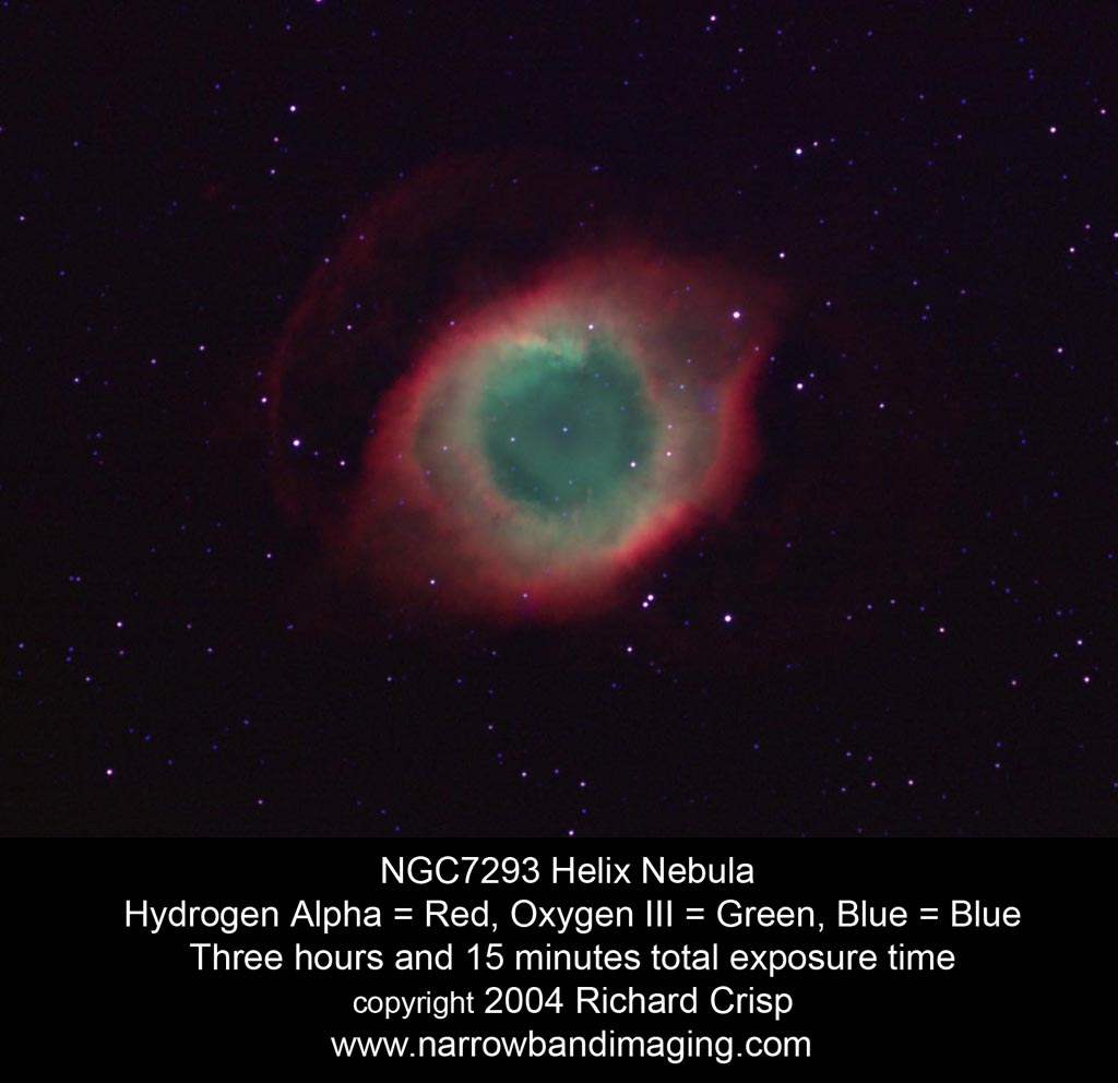 Helix Nebula in Ha, [OIII], Blue