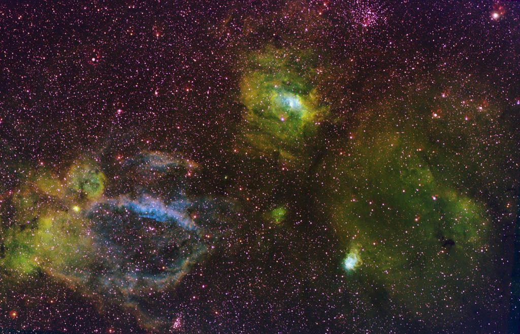 Sharpless 2-157 + NGC7635 + NGC7538 + M52 + MRK50