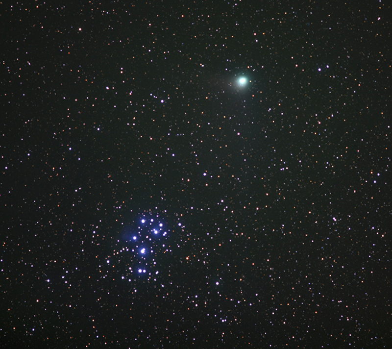 Comet Machholz Passing the Pleiades